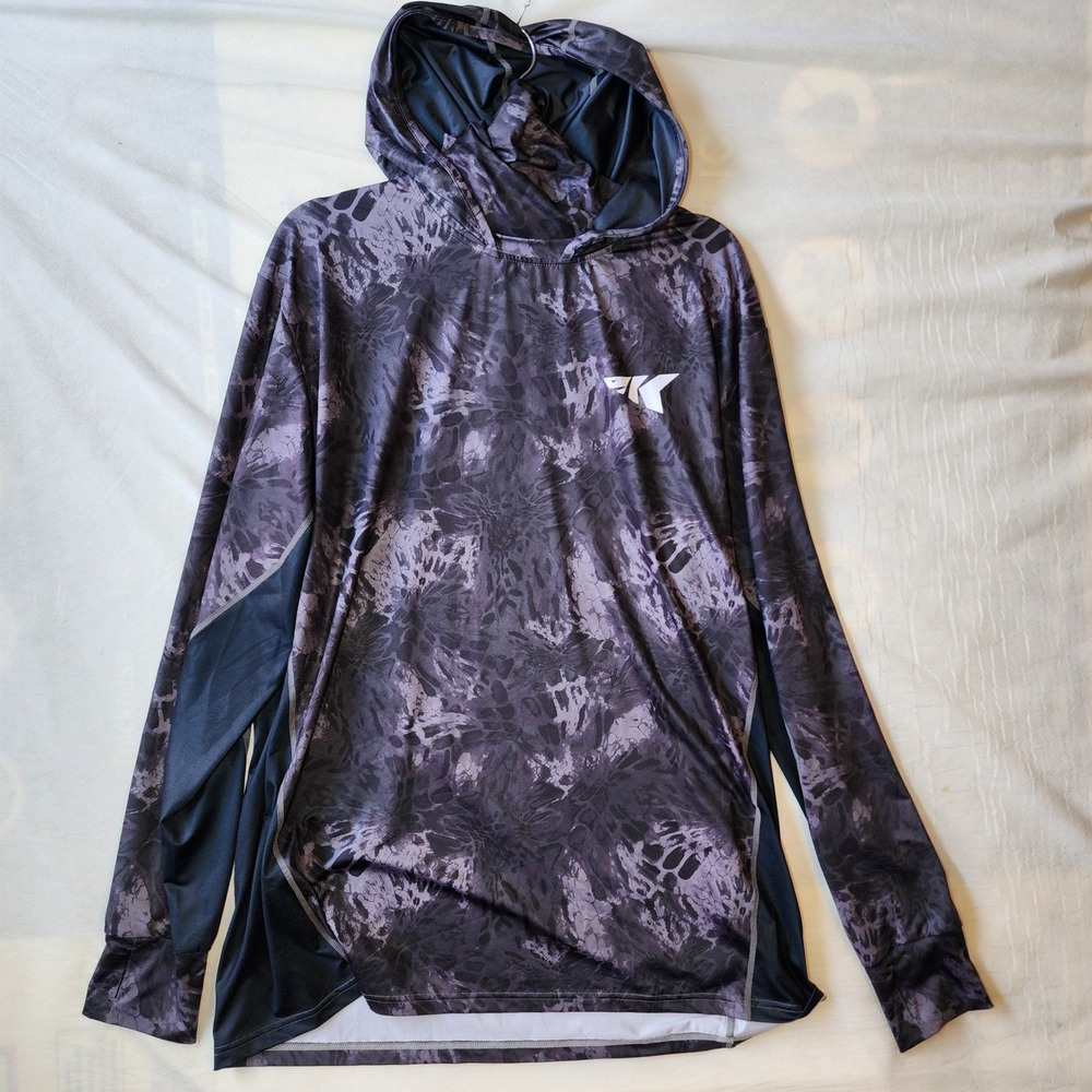 KastKing Fishing Hoodie Mens XL Black Camo Excellent UPF 50+ Gaiter Thumbholes
